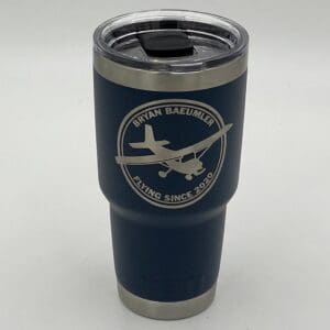 Yeti 30 OZ Tumbler on display with engraving on it